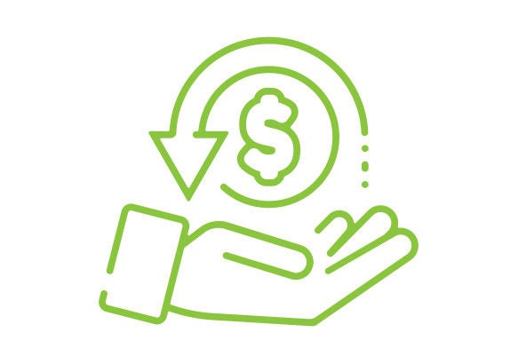 Cartel de mano con dinero arriba que significa reembolsos e incentivos